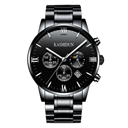 KASHIDUN Men's Wrist Watches Classic Round Casual Analog Date Sports Fans Watch-Black.ZH-QHG