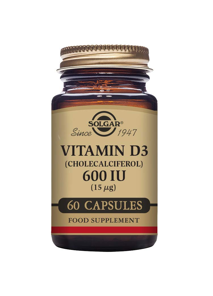 Solgar Vitamin D3 (Cholecalciferol) 600 IU (15 µg) Vegetable Capsules - Food Supplement - Pack of 60 - for Healthy Bones, Teeth and Muscle Function - Supports Immunity - Gluten Free