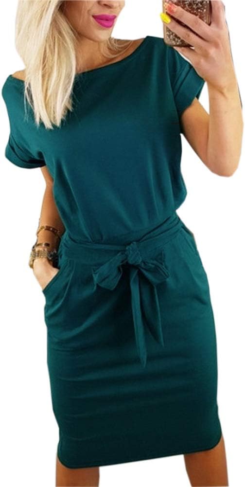 Women's Elegant Wear to Work Casual Pencil Dress with Belt