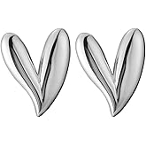 Heart Earrings Silver Plated Hypoallergenic Love V Shaped Stud Earring for Women Girls Minimalist Polished Piercing Jewelry Gifts for Birthday Christmas Valentine