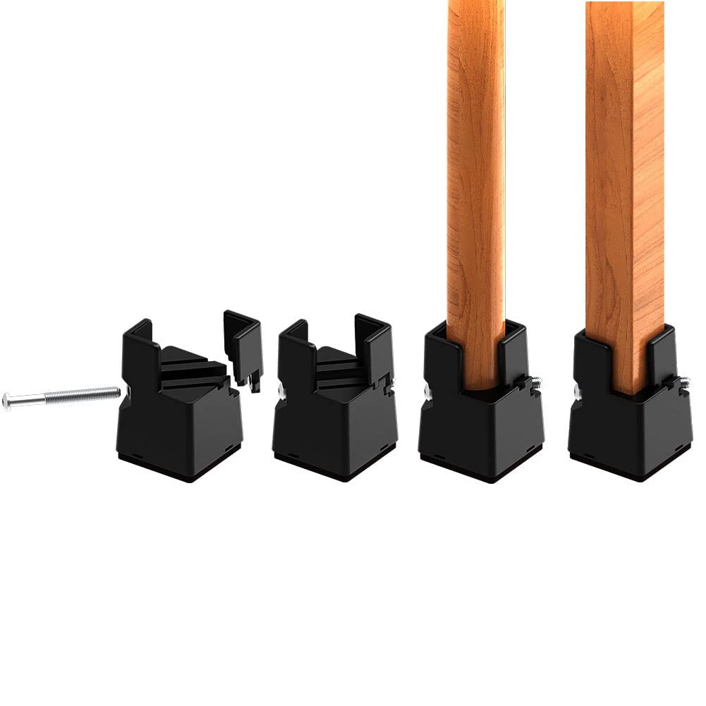 RCHYFEED Adjustable Bed Risers 5 cm with Screw Clamp, 2 inch Furniture Risers Heavy Duty 4 Pack Sofa Table Chair Risers for Square/Round Furniture Legs Diameter 0.8''–1.6'', Supports 20,000 lb Black