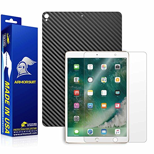 ArmorSuit - iPad Pro 10.5" (2017) Screen Protector + Black Carbon Fiber Skin Back Protector MilitaryShield w/ Lifetime Replacements - Front Anti-Bubble Ultra HD Shield (Wifi Version Only)