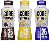Core Power 26 Gram High Energy Protein Shake Bundle: 12 Bottles in 3 Flavors: 4 Banana, 4 Chocolate, 4 Vanilla