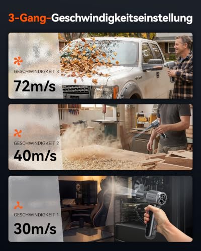 WOLFBOX MF400 Cordless Leaf Blower Wireless, 453 W Brushless Motor, 72 m/s Airflow, 3 Cleaning Modes, Lightweight Battery Blower for Garden, Car, Workshop