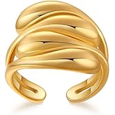 Aoeam Chunky Gold Ring for Women 18K Gold Chunky Statement Ring Non Tarnish Gold Ring Open Adjustable Ring Thick Stackable Ring Trendy Chunky Rings