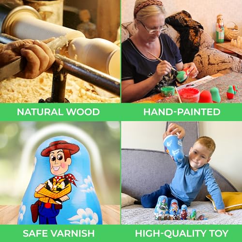 AEVVV Toy Story Wooden Nesting Dolls Sets 7 Pcs - Russian Matryoshka Cartoon Themed