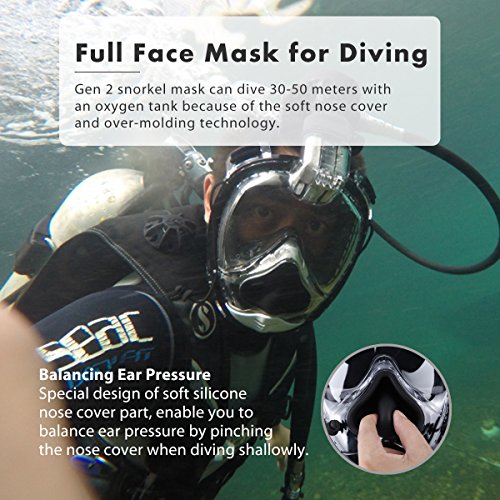 VICOODA Full Face Snorkel Mask for Kids and Adults【2018 New Version】,180°Panoramic View,Anti-Fog,Anti-Leak,One Size Snorkeling Mask with GoPro Mount,Fits All 30-50 Meters Deep Diving - Black - Thumbnail 5