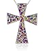Carly Creations Women's Silver Plated Genuine Crystal Rainbow Cross Pendant - Large