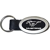 Ford Mustang Black Oval Leather Key Fob Authentic Logo Key Chain Key Ring Keychain Lanyard