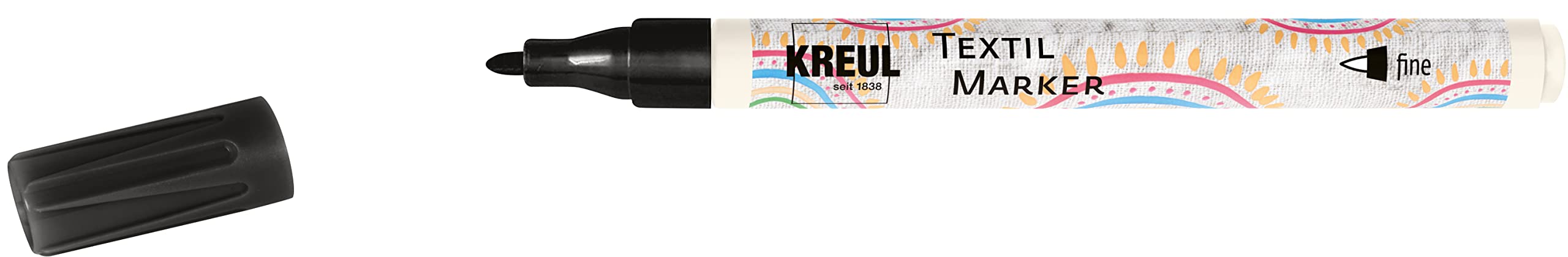 Kreul 90671 - Textile Marker Fine, Black, Line Width Approx. 1 to 2 mm, Fabric Paint Pen for Light Fabrics and Textiles, Washable After Fixing