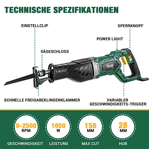 Säbelsäge, Universalsäge(1050 Watt, inkl. 2 x Säbelsägeblatt für Holz, 1x Säbelsägeblatt für Metall, Schnitthub 28 mm… – Bild 3