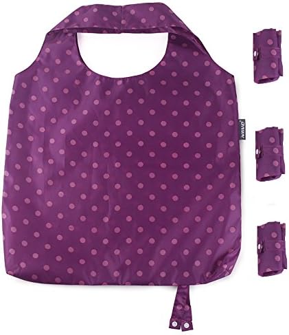 Reusable Grocery Bags, Eco Friendly Folding Shopping Bag 3 Pack - Foldable Beach Travel Tote (Purple)