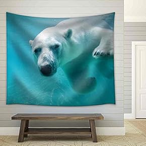Polar Bear Swimming Underwater at The Zoo - Fabric Wall Tapestry Home Decor - 51x60 inches