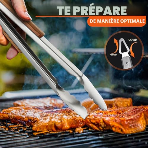 TIVOLI BBQ Utensils Set of 4 Premium Stainless Steel Barbecue Utensils with Safe Wooden Handles - Gifts of