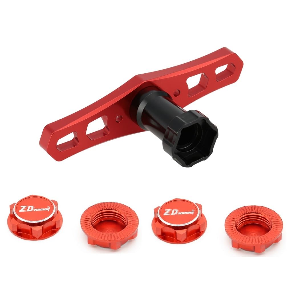 aneegfpv 17MM Wheel Nut Wrench with 4 Tyre Nuts Cross Wrench Red Hex Sleeve Repair RC Tools for 1/8 RC Cars Monster Trucks Off Road Buggy (RED)