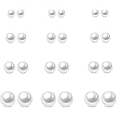 Women's 12-Pair Stainless Steel Pearl Earrings Collection - 4 Sizes