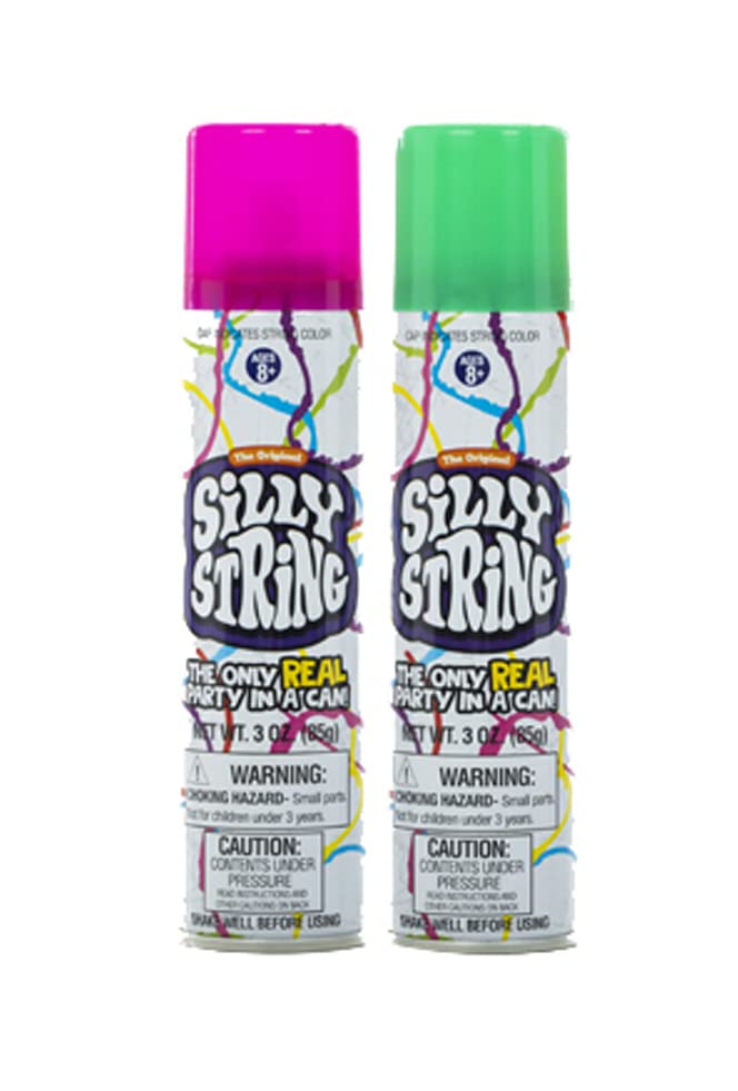 The Original Silly String! Silly String 2 pack, Assorted Colors, 3 oz Large Can – The Only Real Party in a Can! Be Silly! Shoots over 15ft!