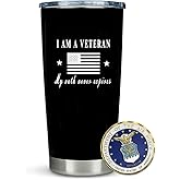 Air Force Insulated Tumbler with Challenge Souvenir,Great Engraved Gifts for Air Force Heroes!Veterans Day Gifts