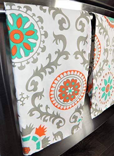 Crabtree Collection Premium Quality Set of 2 Kitchen Dish Towels 100% Cotton Absorbent Tea Towels - Classy Teal Medallion Design - Ideal 18 x 28 Dimensions … - Thumbnail 4