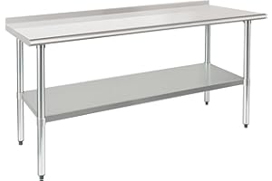 HARDURA RESTAURANT EQUIPMENT HARDURA Stainless Steel Table Prep & Work Table 24 x 72 Inches NSF Heavy Duty Commercial with Undershelf and Backsplash for Restaurant Kitchen Home and Hotel