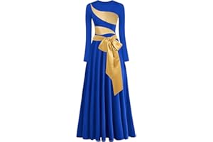 ELLYDOOR Women's Praise Dance Dress Irregular Gold Metallic Long Sleeve Liturgical Worship Church Lyrical Dance Costume