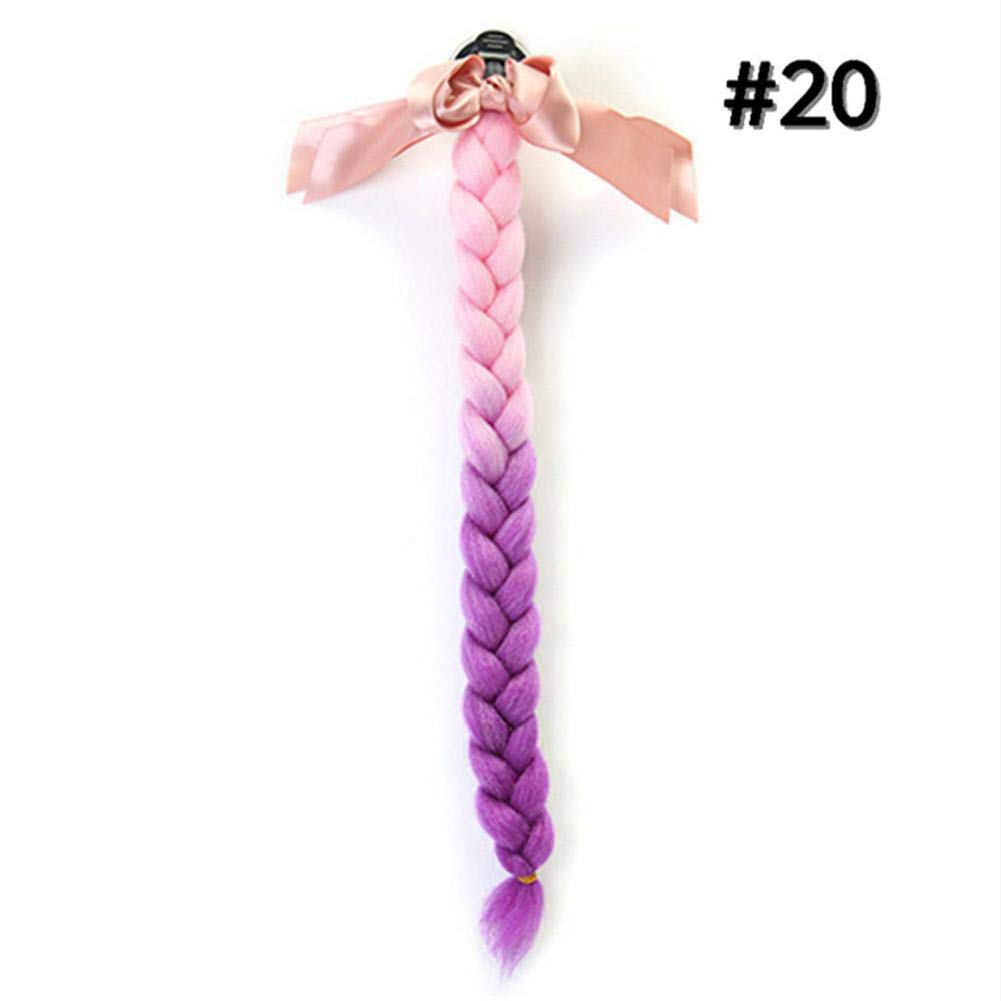 Dequate Casque Pigtails Gradient Bowknot Casque Tresses Queue de Cheval avec Ventouse pour Moto