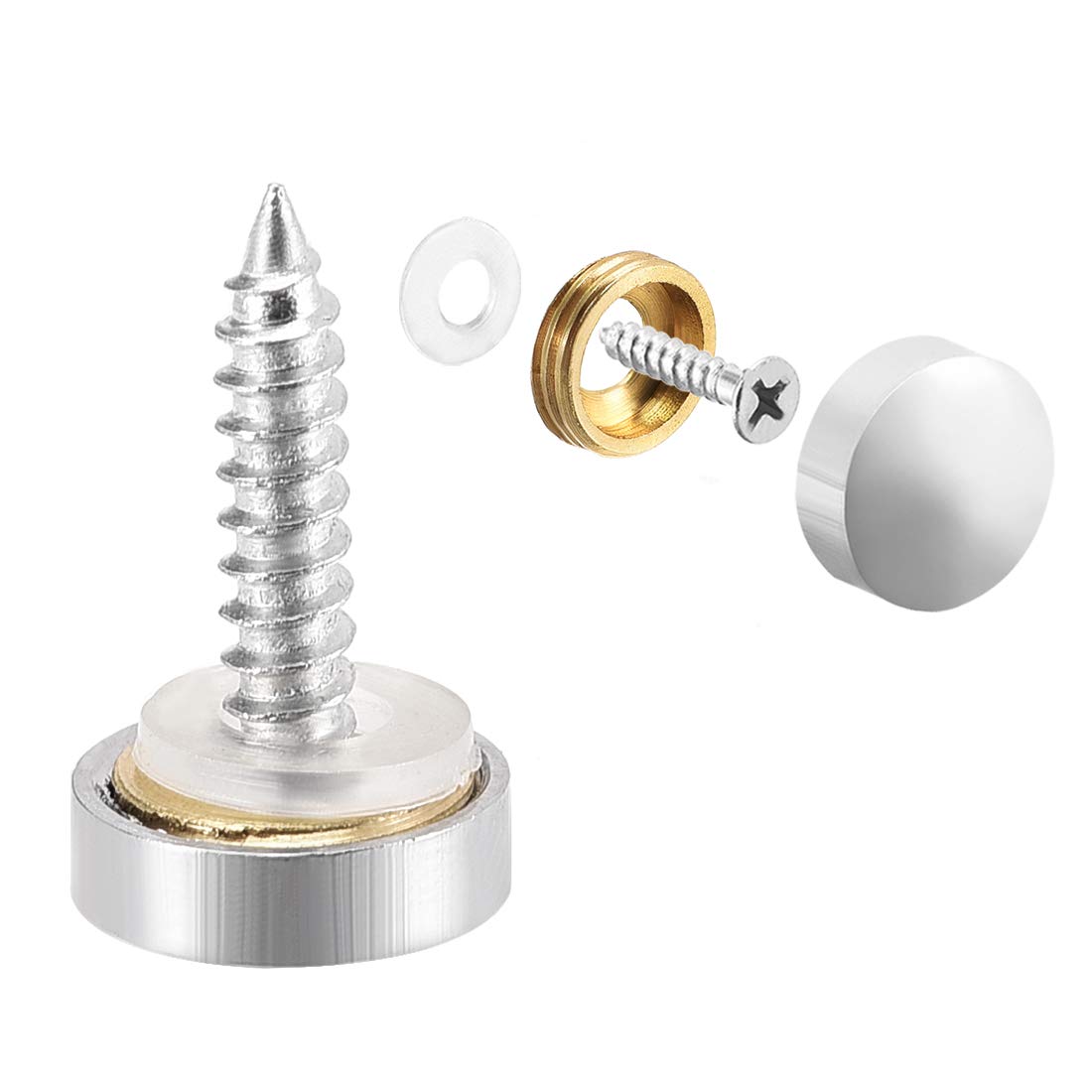 sourcing map Mirror Screws, Decorative Cap Fasteners Cover Nails, Electroplated, Bright Silvery 12mm/0.47" Brass 4pcs