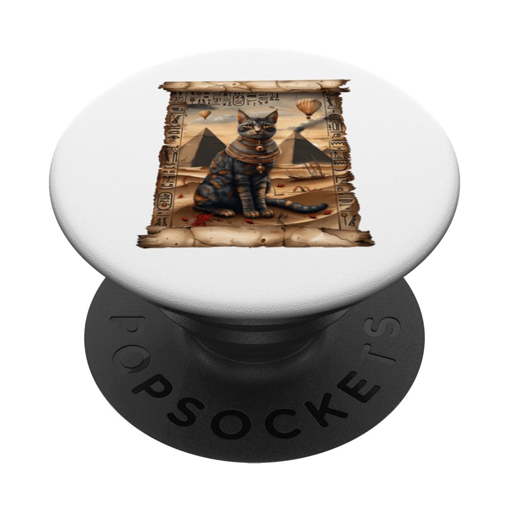 Pyramid Papyrus Scroll Retro Desert Egyptian Art Cute Cat PopSockets Swappable PopGrip