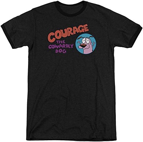 Courage The Cowardly Dog Courage Logo Mens Adult Heather Ringer Shirt Black Lg