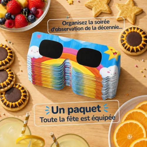 Lunettes Eclipse Solaire 2026 pour enfants – Lot de 10 Paires Premium avec 2 Filtres Solaires pour Smartphone, Lunettes Eclipse Solaire ISO 12312-2,CE Protection des Yeux pour l'Observation du Soleil