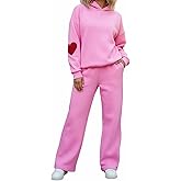 Womens Valentine Lounge Set Heart Print Hooded Sweatshirt Pants Y2k Lightweight Sweatsuit Fall Winter Loungewear Outfit
