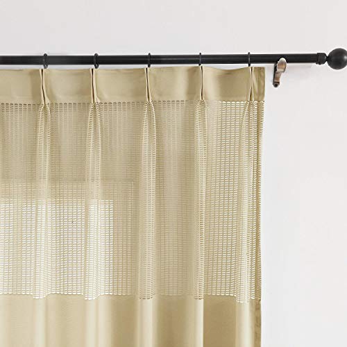 TWOPAGES Light Khaki Room Divider Privacy Cubicle Curtain Dustproof Curtain Mesh Top Pinch Pleat Curtain (1 Panel, 9'Wide x 8'Long) - Thumbnail 3
