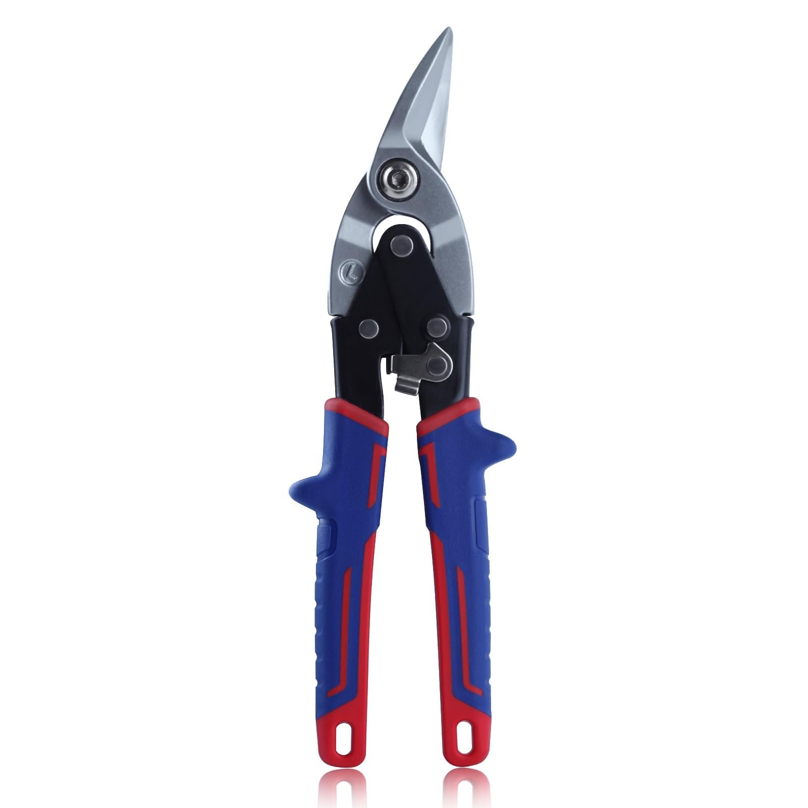 SPEEDWOX 10 Inch Aviation Tin Snips Offset Aviation Snip Left Cut Offset Tin Cutting Shears Suitable for Aluminum Cutting Metal Cutter Tools Metal Cutter Shears with Safety Latch and Hanging Hole