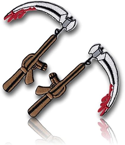 [Two Set Count] Custom and Unique (3.5" Inch) Edgy Biker Motor-head Anarchist Outlaw Rebel AK Rifle w/ Scythes Design Iron On Embroidered Iron On Patch {Grey, Brown, Red, & Black Colors} {LICENSED}