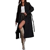chouyatou Women's Winter Notch Lapel Wool Coat Double Breasted Business Casual Midi Long Woolen Trench Coat