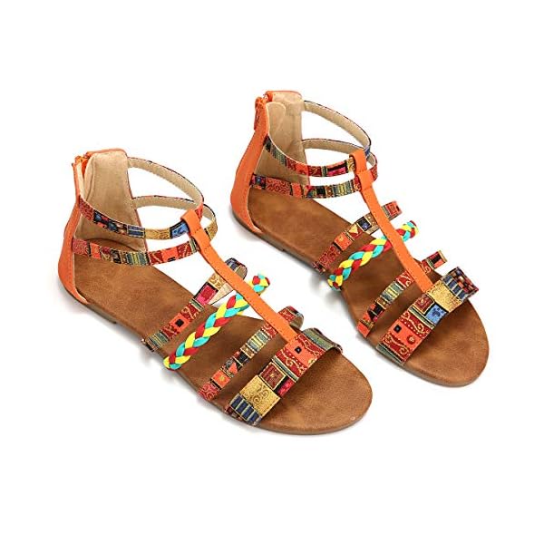 Gracosy Women's Flat Gladiator Sandals - Wedge Ankle Strap Slippers, Woven PU Leather, Blue, Size 6 US