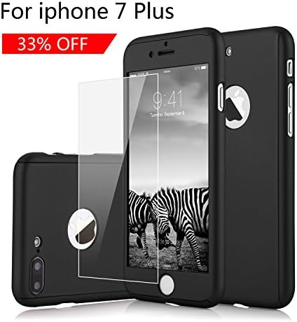 iPhone 7 Plus Case by SUNYANG Ultra Thin Full Body Coverage Protection Hard Slim Case with Tempered Glass Screen Protector for iPhone 7 plus (Black)