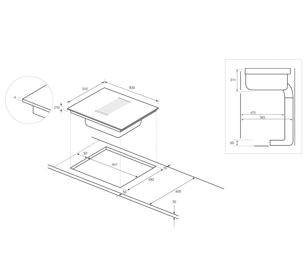 Haier SERIE 6 HAIH8IFMCF Induktionskochfeld mit Dunstabzug / 80 cm/Umluftbetrieb/Multi-Slider-Bedienung / 4 Zonen inkl. 2 Flex-Zonen / 9 Leistungsstufen inkl. PowerBoost/Timer/Kindersicherung 7