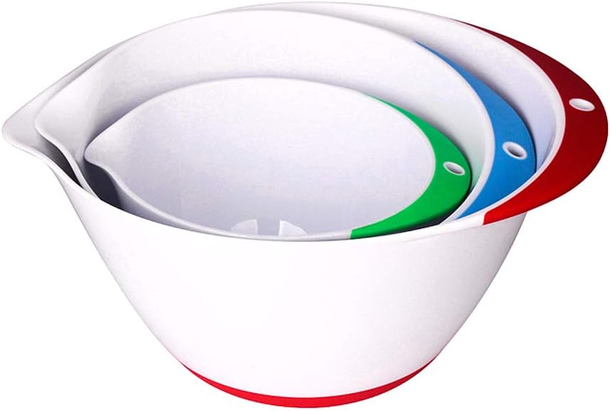 Jean-Patrique Plastic Mixing Bowls, Set of 3 Bowls for Kitchen with Spout and a Non-Slip Base