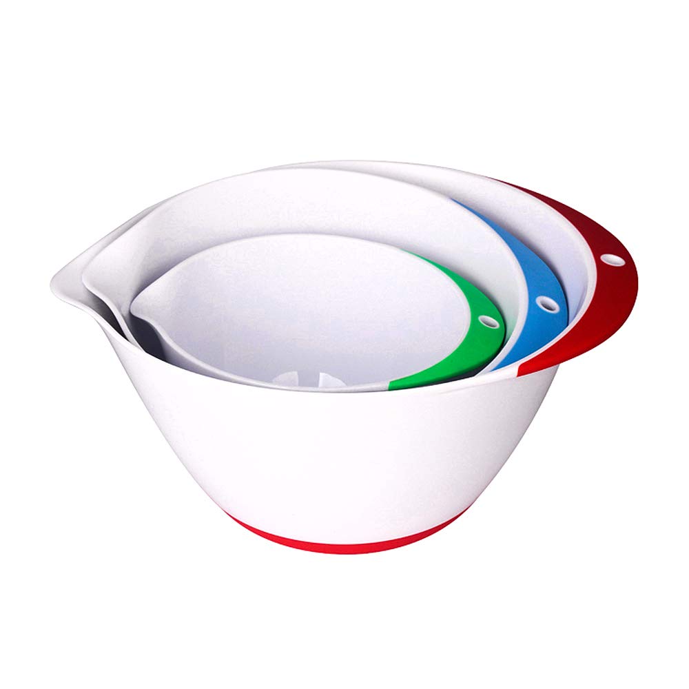 Jean-Patrique Plastic Mixing Bowls - Set of 3 Bowls for Kitchen with Spout and a Non-Slip Base - Perfect for Prepping, Cooking and Baking