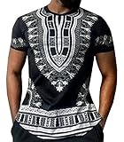 Makkrom Men's African Dashiki Printed Tops T Shirts (X-Large, Black)