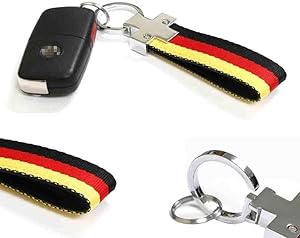 iJDMTOY German Flag Stripe Nylon Strap w/Keychain Ring Compatible With Audi BMW Mercedes MINI Porsche Smart Volkswagen etc