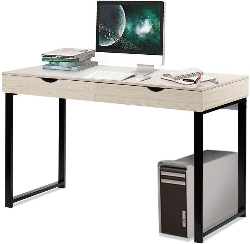 MORRAN Modern Computer Desk, Computer Table Laptop Office Desk Study Table Workstation with 2 Drawers for Home Office (White): Kitchen & Dining