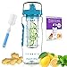 Time Marked Fruit Infuser Water Bottle AQUATIME Large 32 oz – Brush For Easy Clean included – Convenient To Carry - Fruit Infused Water Bottles - Infusion Bottle for Women and Men with Straw (Blue)