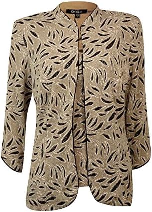 Onyx Nite Womens Metallic 2PC Twinset Beige M
