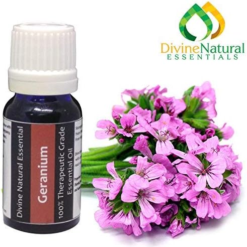 Divine Natural Essentials Geranium Essential Oil, 100% Pure, Undiluted, Aromatherapy, Skincare, Anti-Aging, Therapeutic Grade. 10 ml
