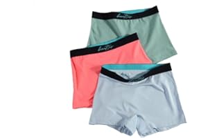 BOXETTES Girls' Boxer Briefs. 3-pack sampler Cotton, Modal and Nylon Mesh. Sensory-friendly. Full-coverage. Super soft. Tagless.