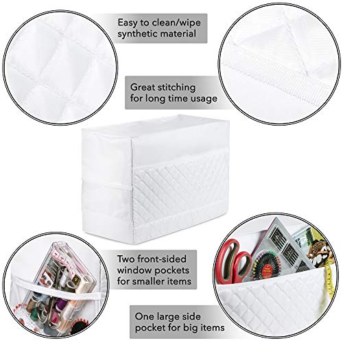 Sewing Machine Cover with 3 Convenient Pockets - Protective Quilted Dust Cover Pro - Universal for Most Standard Singer & Brother Machines | Rodi's (White) - Thumbnail 7