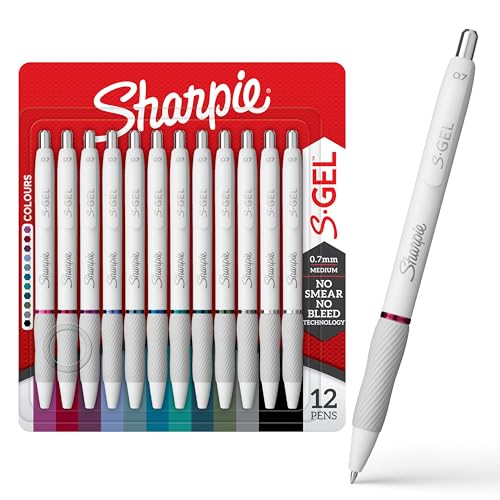 S-Gel | Stylos Gel pour Écriture | Pointe Moyenne (0,7mm) | Encres Couleurs Assorties | Corps Perle Blanche | Lot de 12