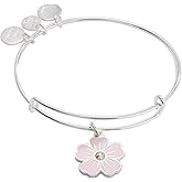 Alex and Ani Pink Pansy and Crystal Charm Bangle Bracelet